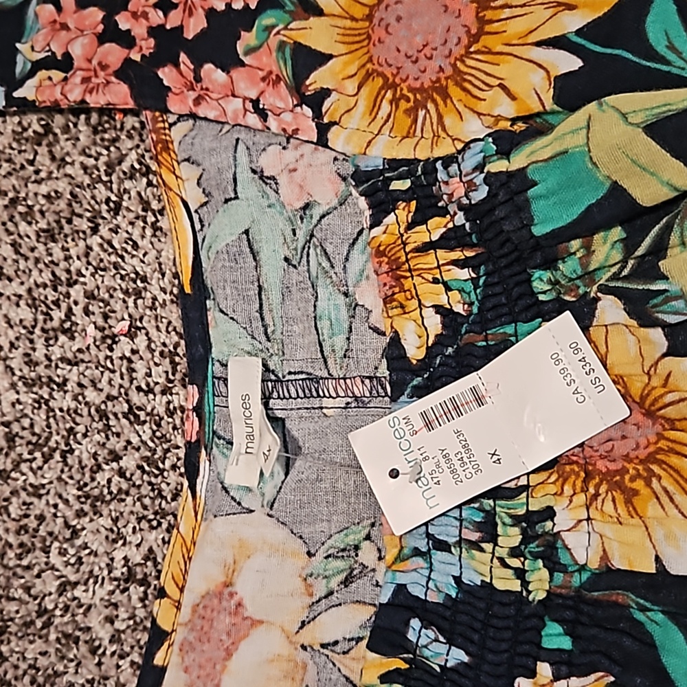 Women's Large 4X. Flowers top. Black with yellow, pink and blue flowers